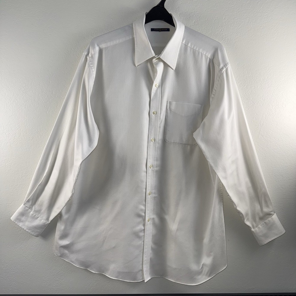 Tommy Hilfiger Dress Shirt Mens White Cotton Size XL 17 32-33 Long Sleeve